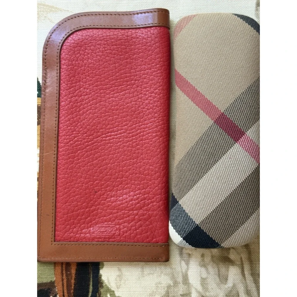 Lot 2 Designer Eyeglass Cases Burberry Nova Check + Dooney Bourke Red Leather